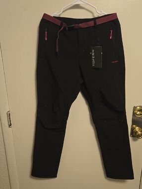 Men's Black Cargo Pants with Burgundy Trim